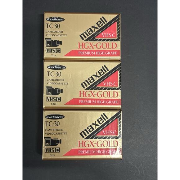 Lot of 3 Maxell VHS-C TC-30 HGX-GOLD Premium High Grade Video Tapes Sealed NEW - Picture 1 of 2